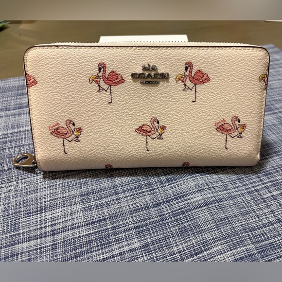Coach Cream and Pink Flamingo Print Wallet - Picture 2 of 5